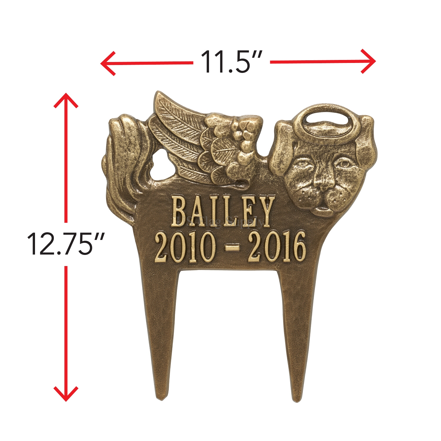 Dog Shaped Guardian Angel Memorial Plaque in Antique Brass with 2-Lines ...