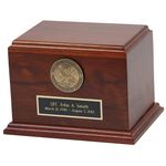 Heritage Wooden Urn Box with Service Medallion and Name Plate
