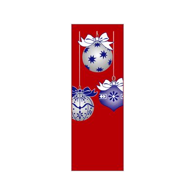 30 x 84 in. Holiday Banner Blue & Silver Ornaments Red Fabric